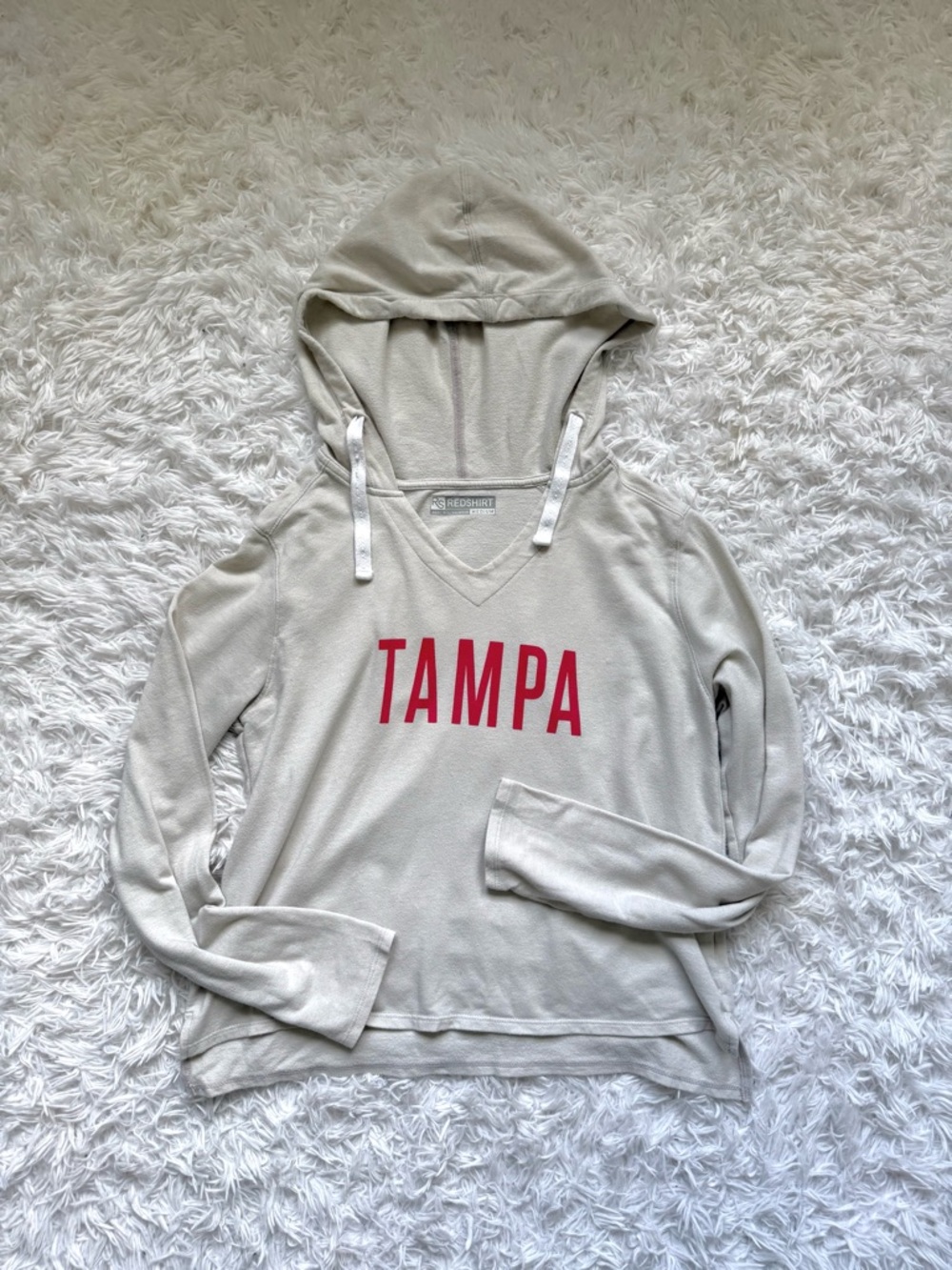 Women's Cream Hooded Pullover with Red TAMPA Script